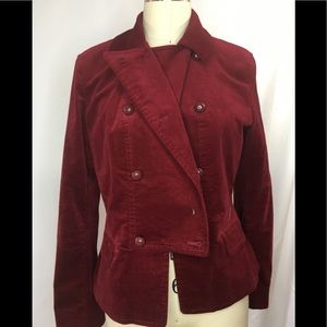 Talbots red velvet military style detailed blazer coat. EUC